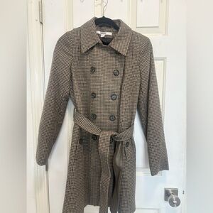 DKNY Women's Trench Coat in Brown Houndstooth